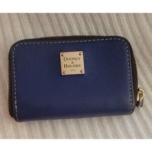 Dooney & Bourke Navy Blue Leather Zip Around Coin Purse Card Case Wallet